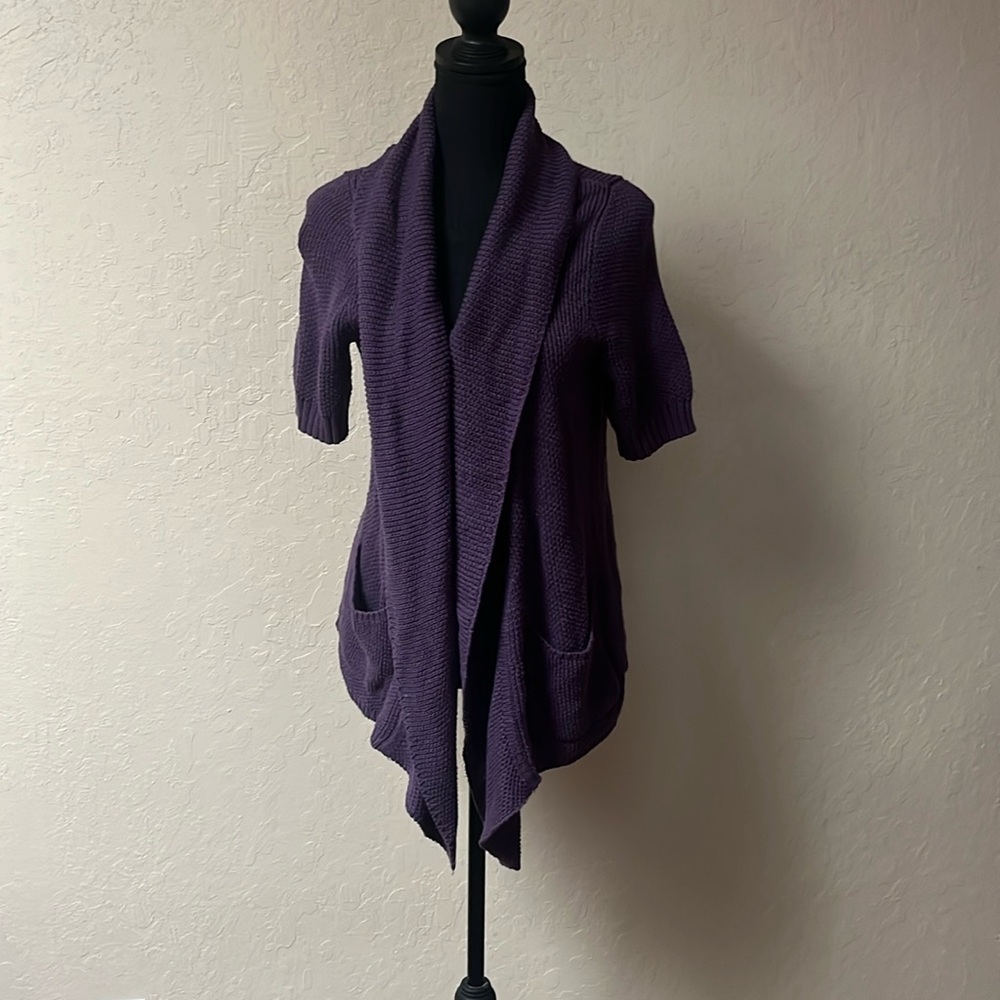 Sonoma Purple Open-Front‎ Short Sleeve Cardigan